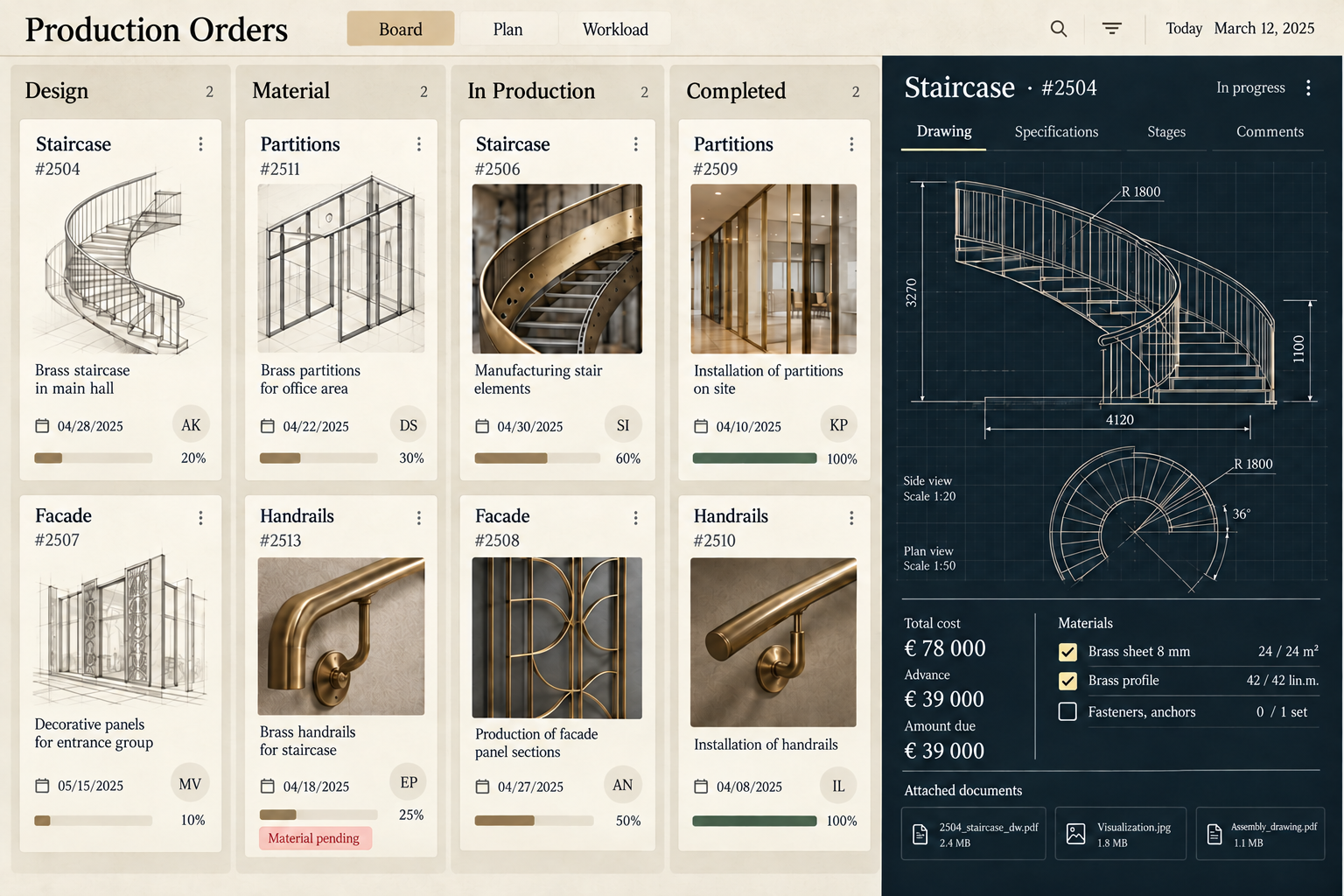 Production orders — demo interface